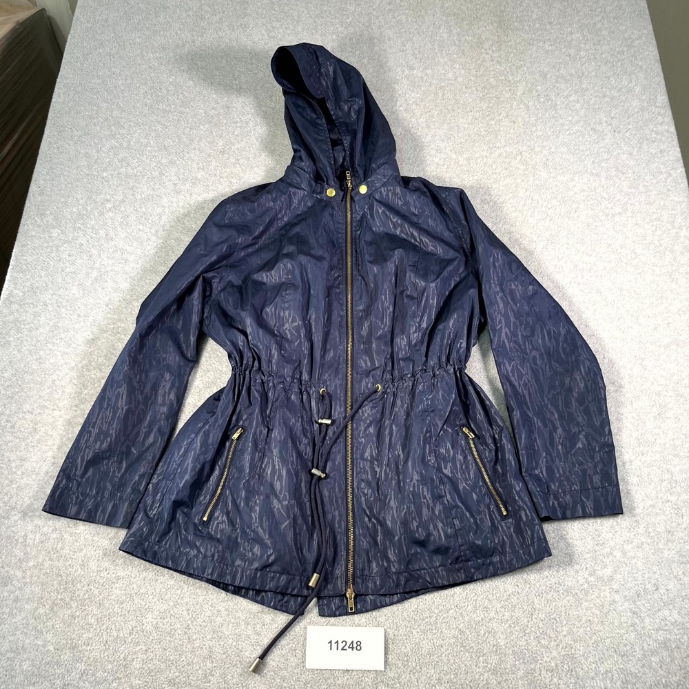 Pure Energy Rain Jacket Womens X Navy Textured Water Resistant Drawstring Waist